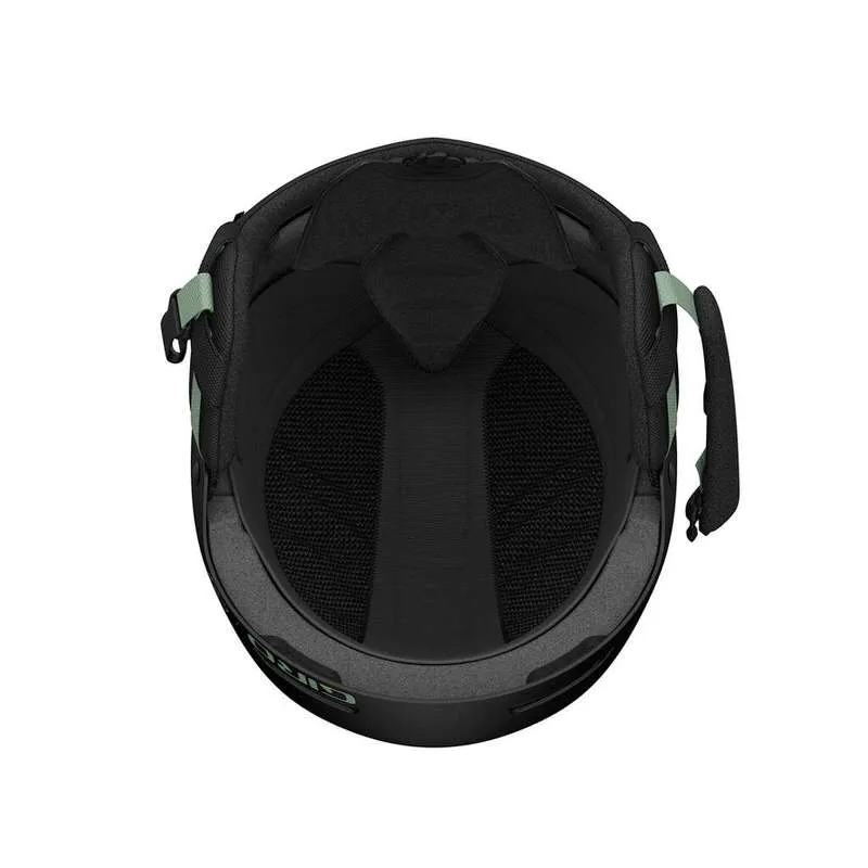 Schwarzer Giro Ledge FS Mips Helm, Innenansicht mit Polsterung und Ohrpolster.