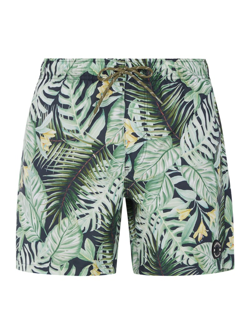 Pantaloncini da bagno verdi con motivo Pantaloncini da bagno PRTGLORY in verde con motivo di foglie tropicali, elastico in vita e coulisse.