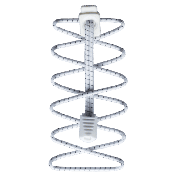 Reflektierende Schnürsenkel Weiße, reflektierende Schnürsenkel mit elastischer Kordel und Kunststoffverschluss.