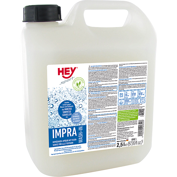 Bidon d'Impra Wash-In Imprégnateur Textile, 2.5 litres, pour vêtements fonctionnels.