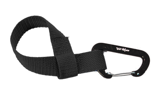 Schwarze Tow-Whee Quick Loop: Schlaufe aus schwarzem Gurtband verbunden mit Karabiner.