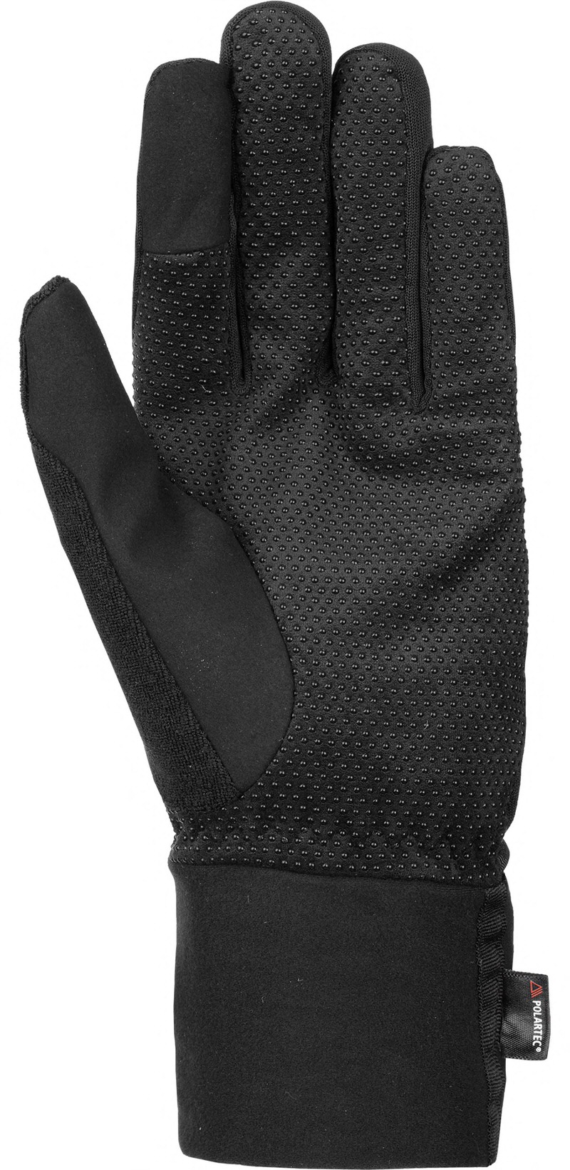 Schwarzer Reusch Baffin Touch-Tec Handschuh, Handfläche mit Noppen für Grip, Touchscreen-kompatibel.