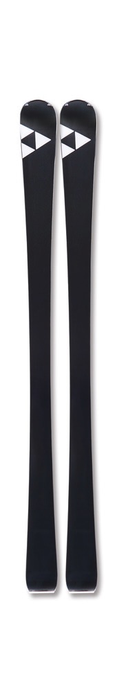 Zwei schwarze Fischer Ski, von oben fotografiert, mit weißem Dreiecks-Logo.