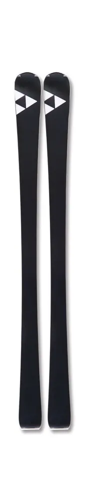 Zwei schwarze Fischer Ski, von oben fotografiert, mit weißem Dreiecks-Logo.