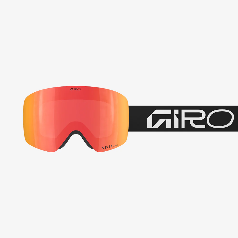 Skibrille GIRO Rot Schwarz Skibrille mit roter Linse und schwarzem Band, darauf der Markenname "GIRO" in Weiß.