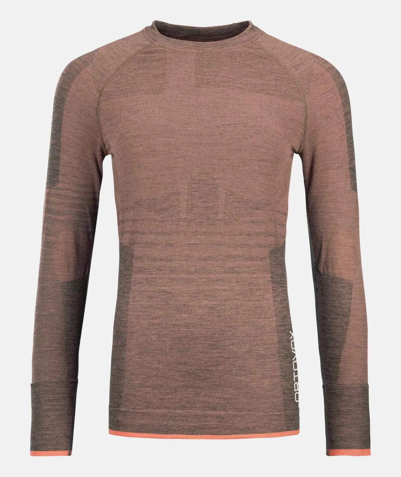 Ortovox 230 COMPETITION Longsleeve W bloom in marrone, screziato con scritte sul lato. Camicia funzionale e traspirante, a maniche lunghe.