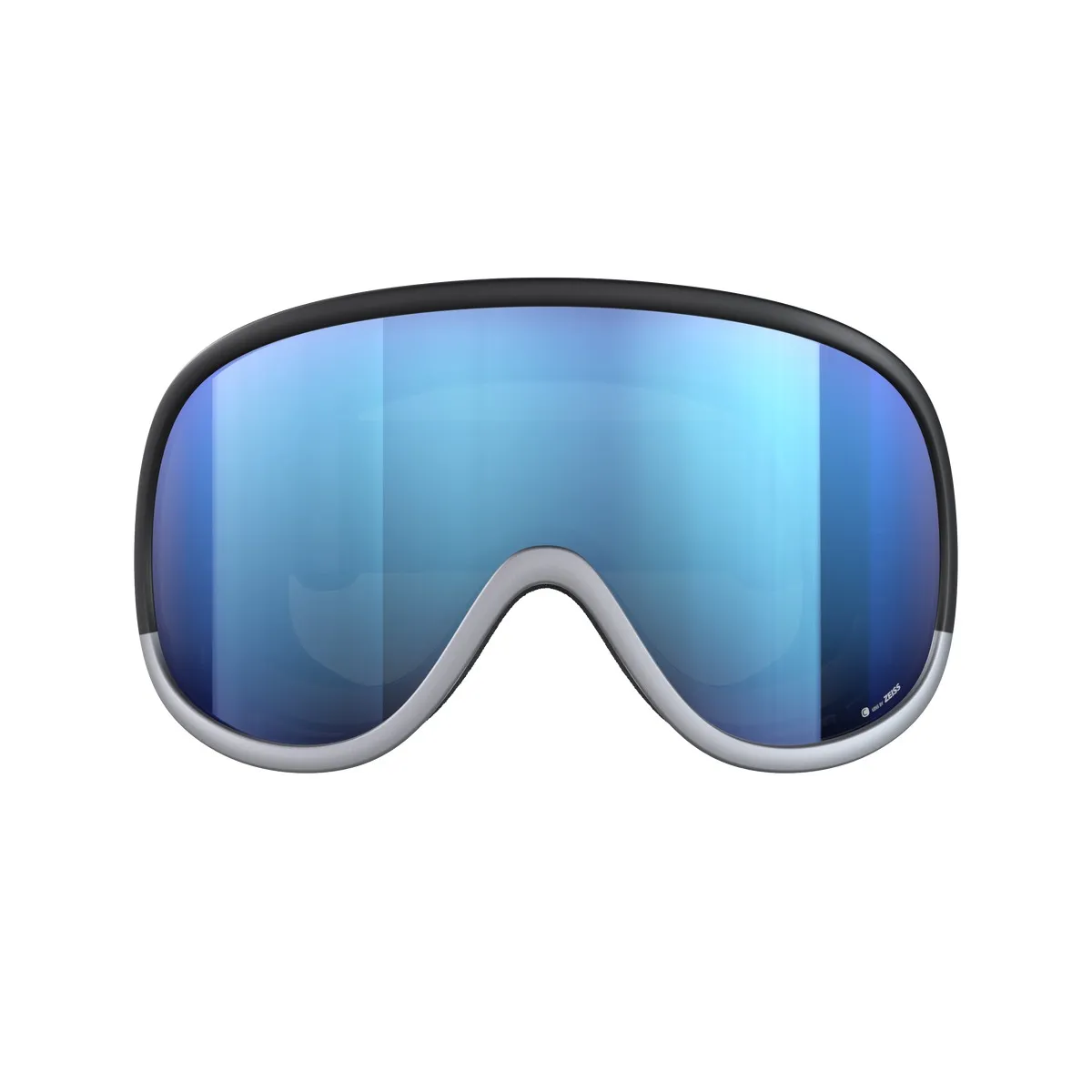 Front view of the POC Retina Race ski goggles. Black frame, blue lens.