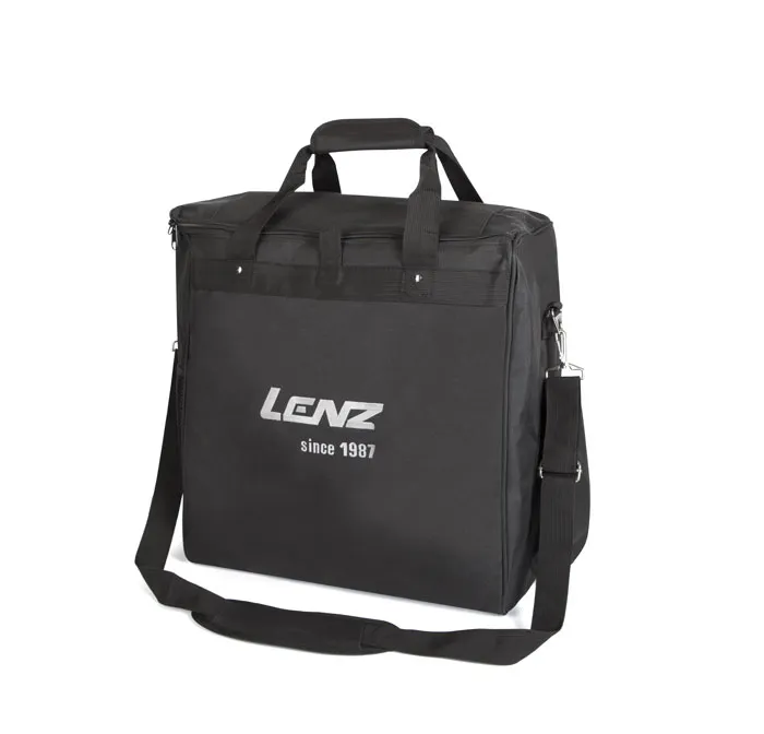 Black Lenz ski boot bag with carrying handles and shoulder strap, logo on the front.