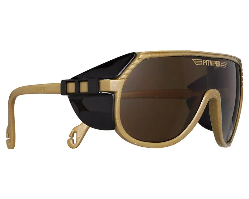 Golden The Reno The Grand Prix Pit Viper sunglasses with brown lenses and side glare protection in black.