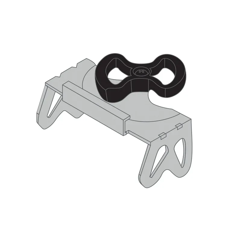 Schematic drawing of a gray Union crampon with black lever.
