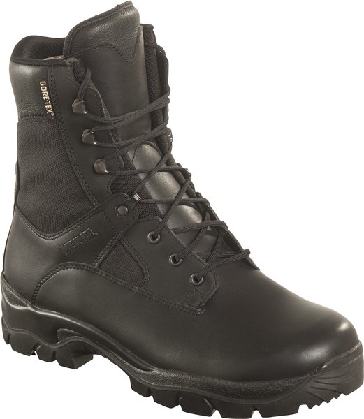 Black Meindl Eagle Lady PRO GTX combat boot, side view, lacing and Gore-Tex logo visible.