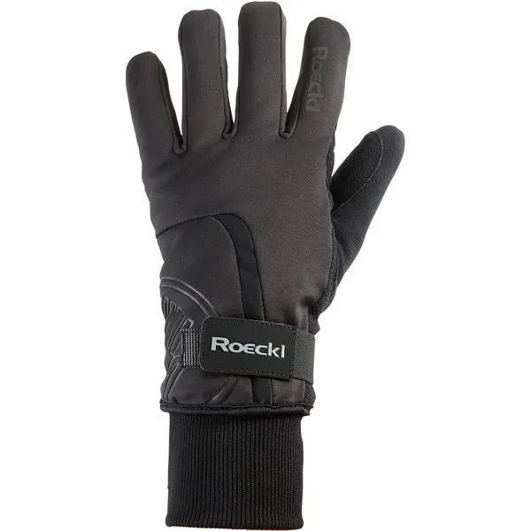 Gant de ski de fond noir Roeckl Tourig, paume vers le haut, fermeture velcro visible au poignet.
