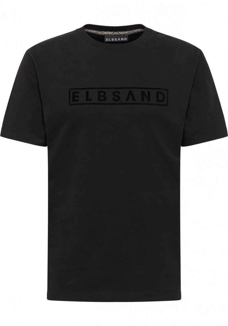Schwarzes Elbsand Finn T-Shirt Regular Fit mit Ton-in-Ton Flockdruck des Markennamens.