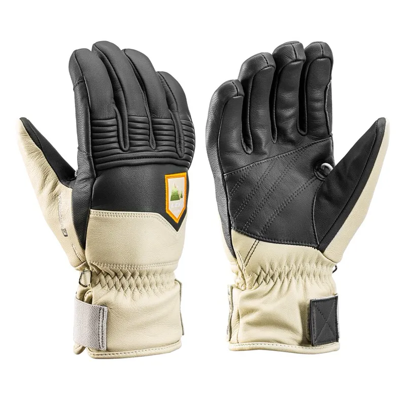 Zwei Leki Rubic 3D Handschuhe in Graphit und White, Leder, mit Trigger Loop, von vorn und hinten, isoliert.