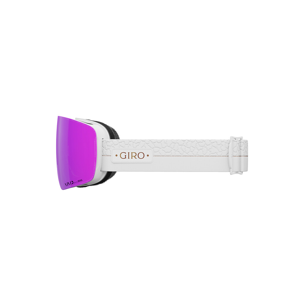 Giro Contour RS W Vivid Goggle, lunettes de ski blanches avec écran rose et bande à motifs.