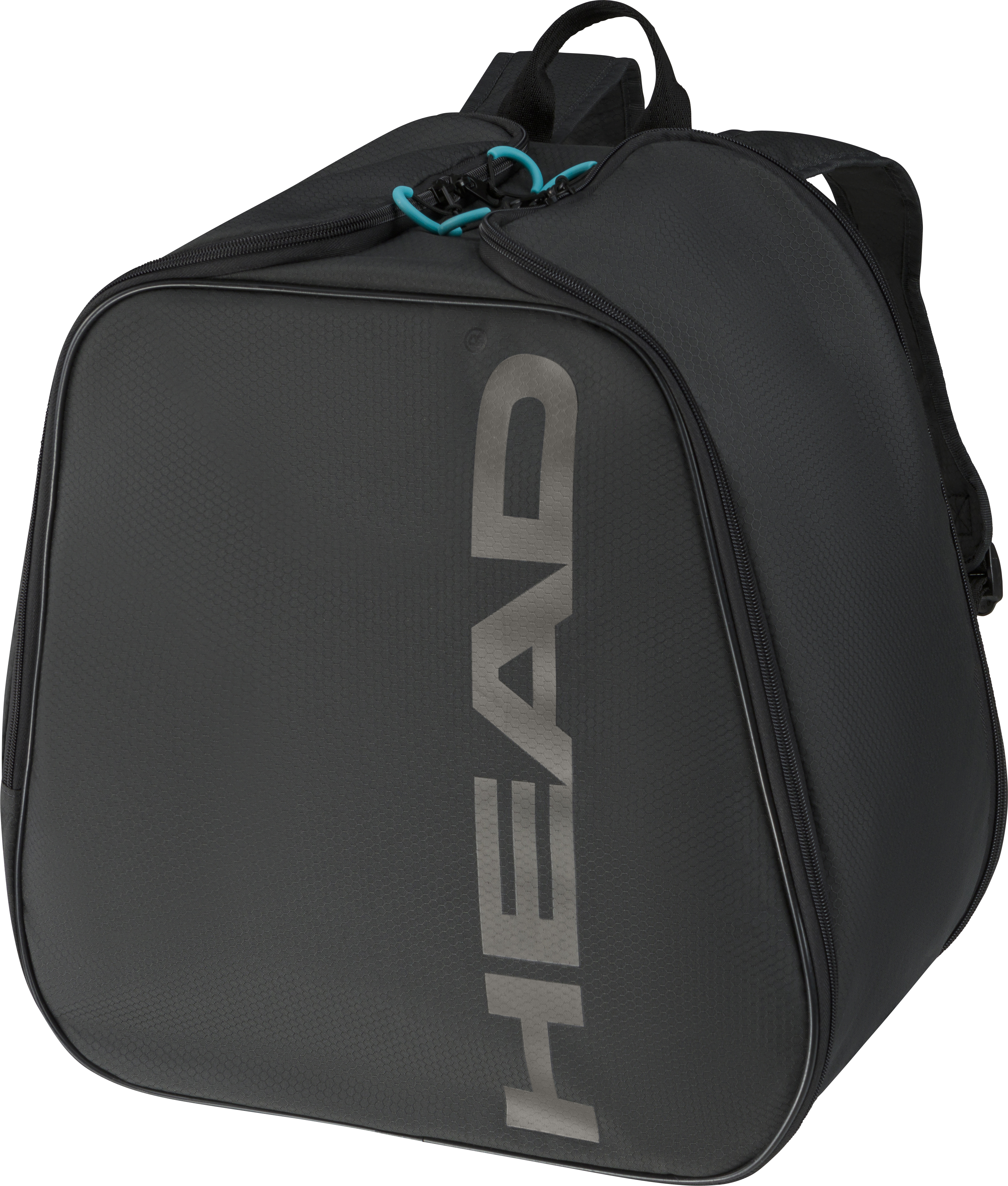 Head Boot Backpack 2026 noir avec poignées et fermetures éclair, nom de la marque imprimé.
