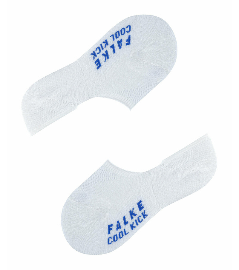 Zwei weiße Falke Cool Kick Kinder Füßlinge mit blauem Schriftzug auf weißem Hintergrund.
