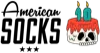 Logo with "American Socks", three stars and a birthday cake on a skull with candles forming "10".