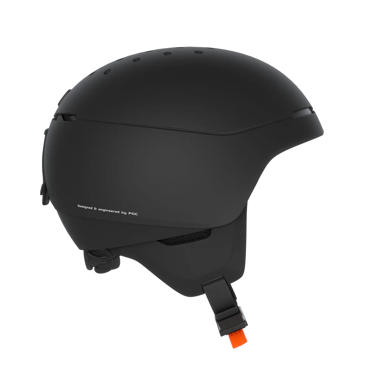 Casco da sci Poc Meninx nero di profilo, con mentoniera e fori di ventilazione.
