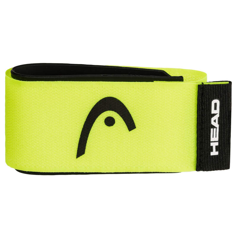 Neonfarbener Ski Fix mit schwarzem Head-Logo und Klettband, zum Fixieren von Skiern.