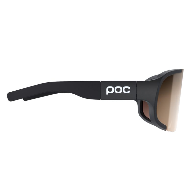 Lunettes POC Aspire noires Lunettes POC Aspire noires avec verres réfléchissants dorés, vue de côté, branches avec logo POC.