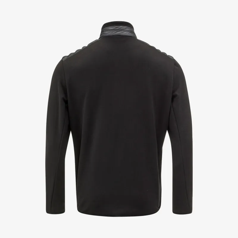Back view of the black Dolomiti jacket for men with stand-up collar and sleeves.