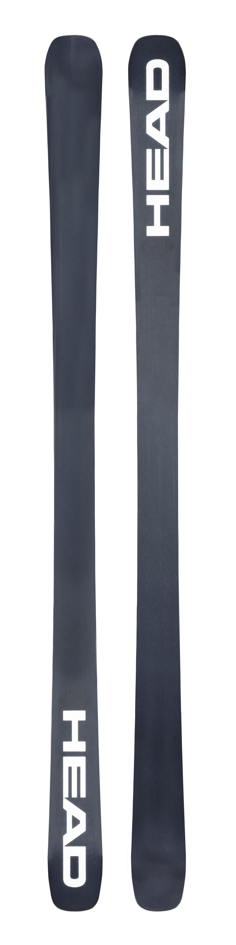 Due sci Head Oblivion grigi uno accanto all'altro, con un logo bianco sulla parte superiore e inferiore.