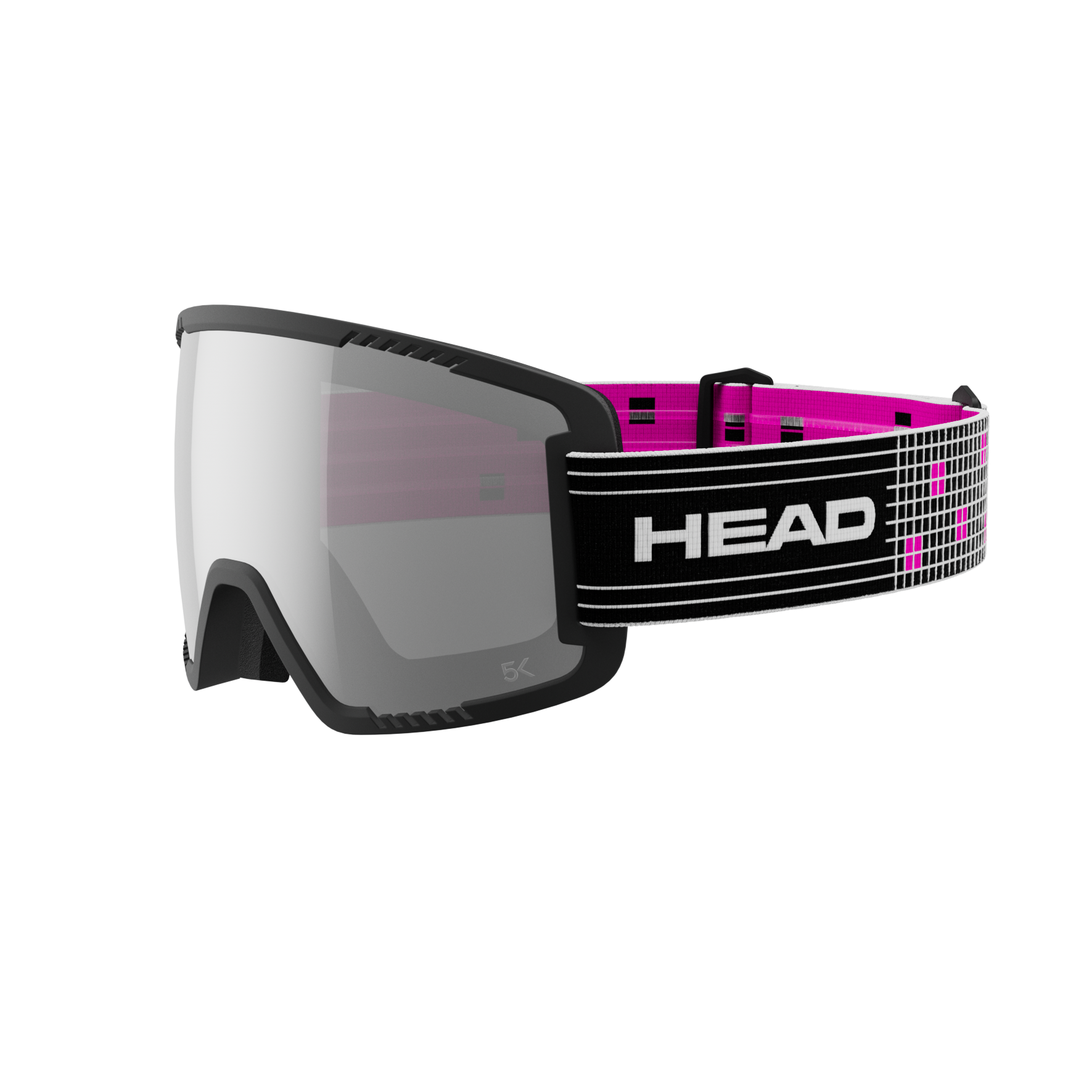 Rote Head CONTEX PRO 5K RACE VIS Skibrille mit grau getönter Scheibe und pink-schwarzem Band.