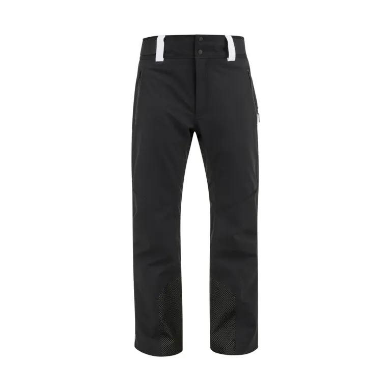 Pantaloni da sci PORSCHE neri da uomo, frontali, con cerniere per le tasche e interno gamba rinforzato.