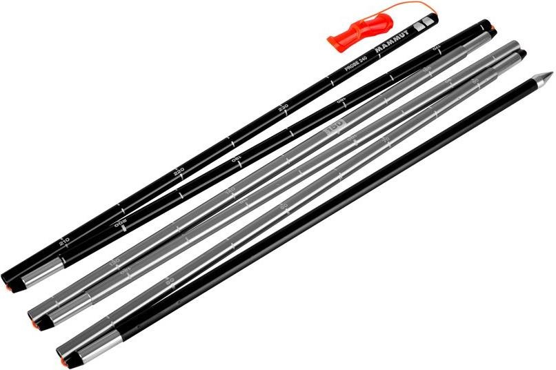 Lawinensonde Probe 240, ausgefahren, schwarz/silber mit Markierungen und roter Pfeife des Barryvox S Package LVS - Set.