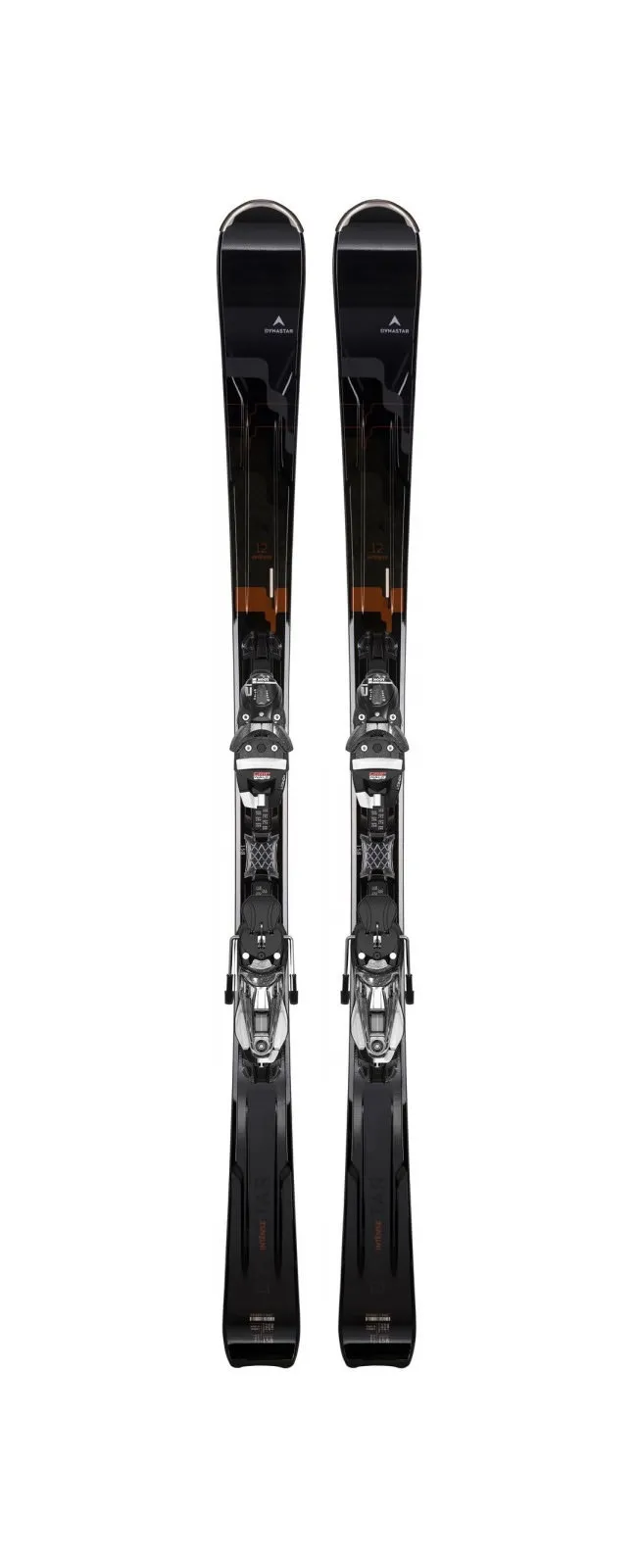 Draufsicht auf Dynastar Intense 12 Ski mit montierter Bindung auf weißem Hintergrund.