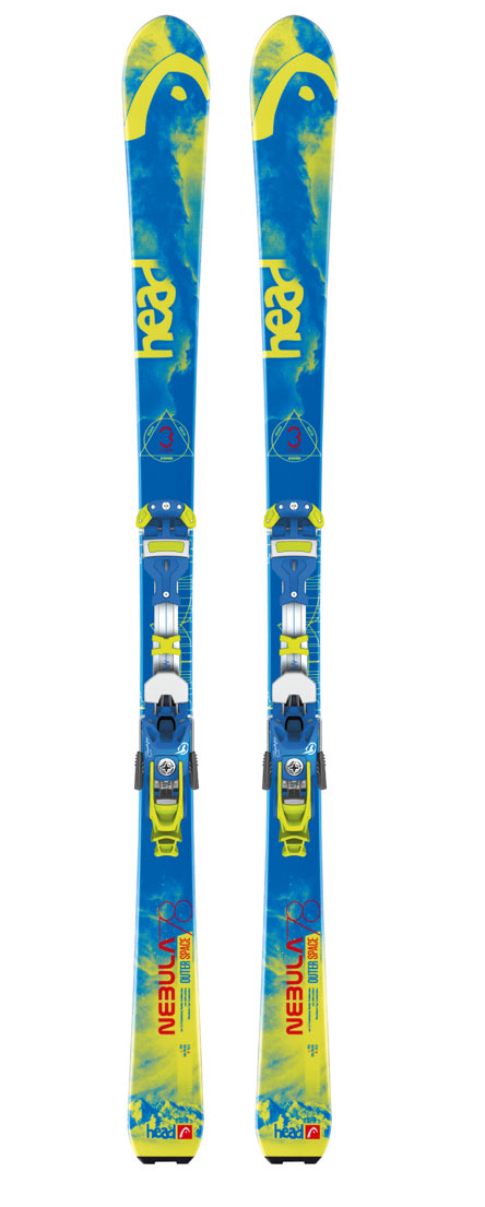 Blau-gelbes Ski-Set Blau-gelbes Head Nebula Tourenset, Ski mit Bindung von oben.