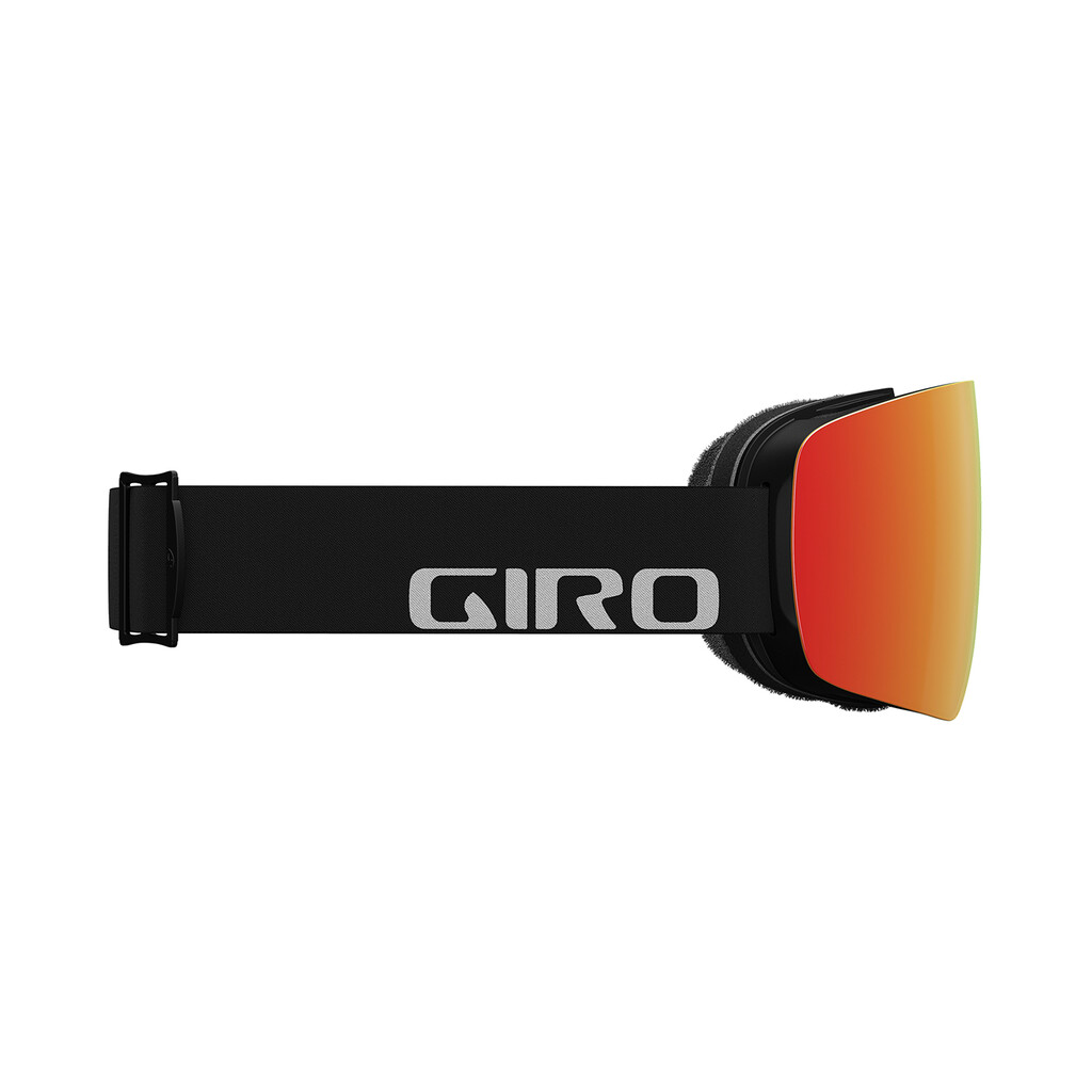 Schwarze Giro Vivid Goggle Schwarze Giro Contour Vivid Goggle mit roter Scheibe, Seitenansicht.