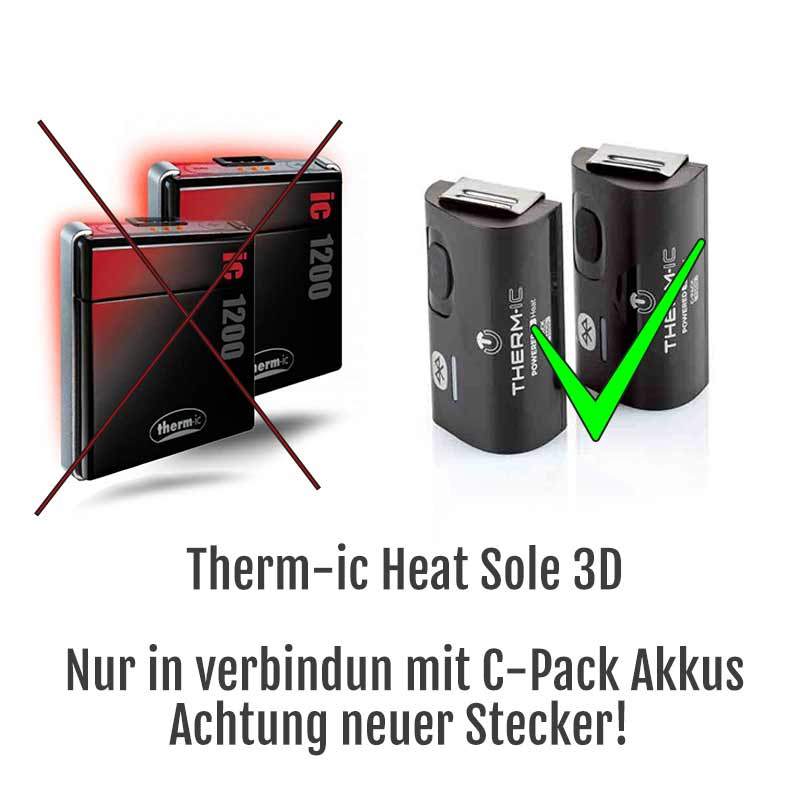 Akkuaustausch: Alt und Neu Therm-ic Akkus: Alte Akkus durchgestrichen, neue Akkus mit grünem Haken markiert.