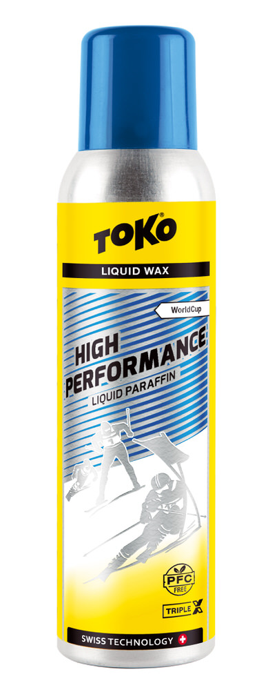 Silberne Flasche Toko High Performance Liquid Paraffin blue TripleX mit gelben Etikett und blauen Deckel.