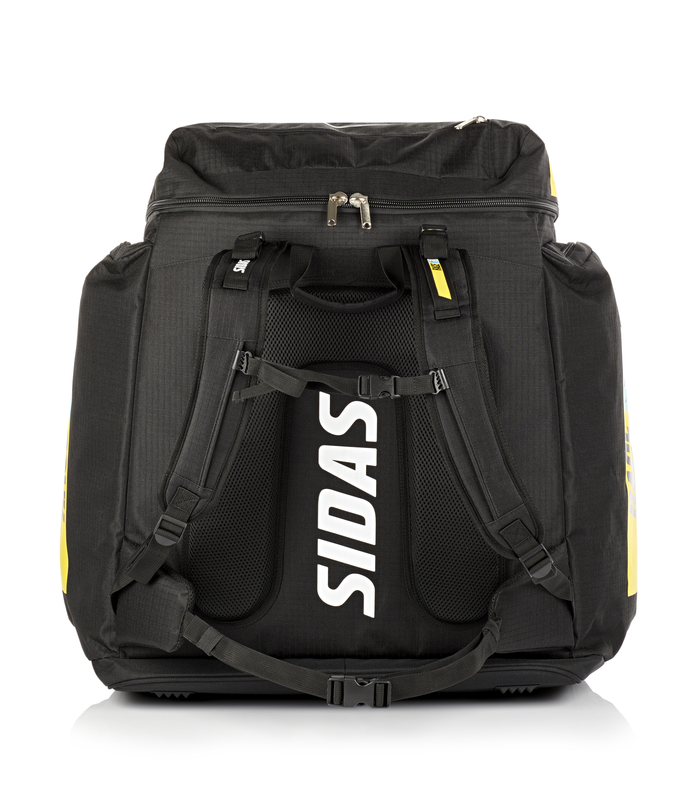 Borsa da gara Sidas nera (90L) con cinghie di trasporto e grande scritta "SIDAS".
