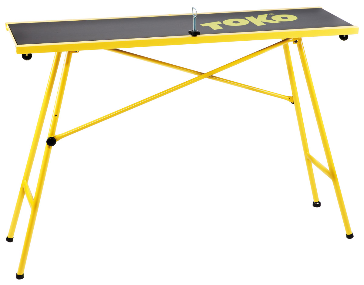 Gelb-schwarzer Toko Workbench Small mit Logo, höhenverstellbar. Werkstatttisch mit Beinen und Tischplatte.