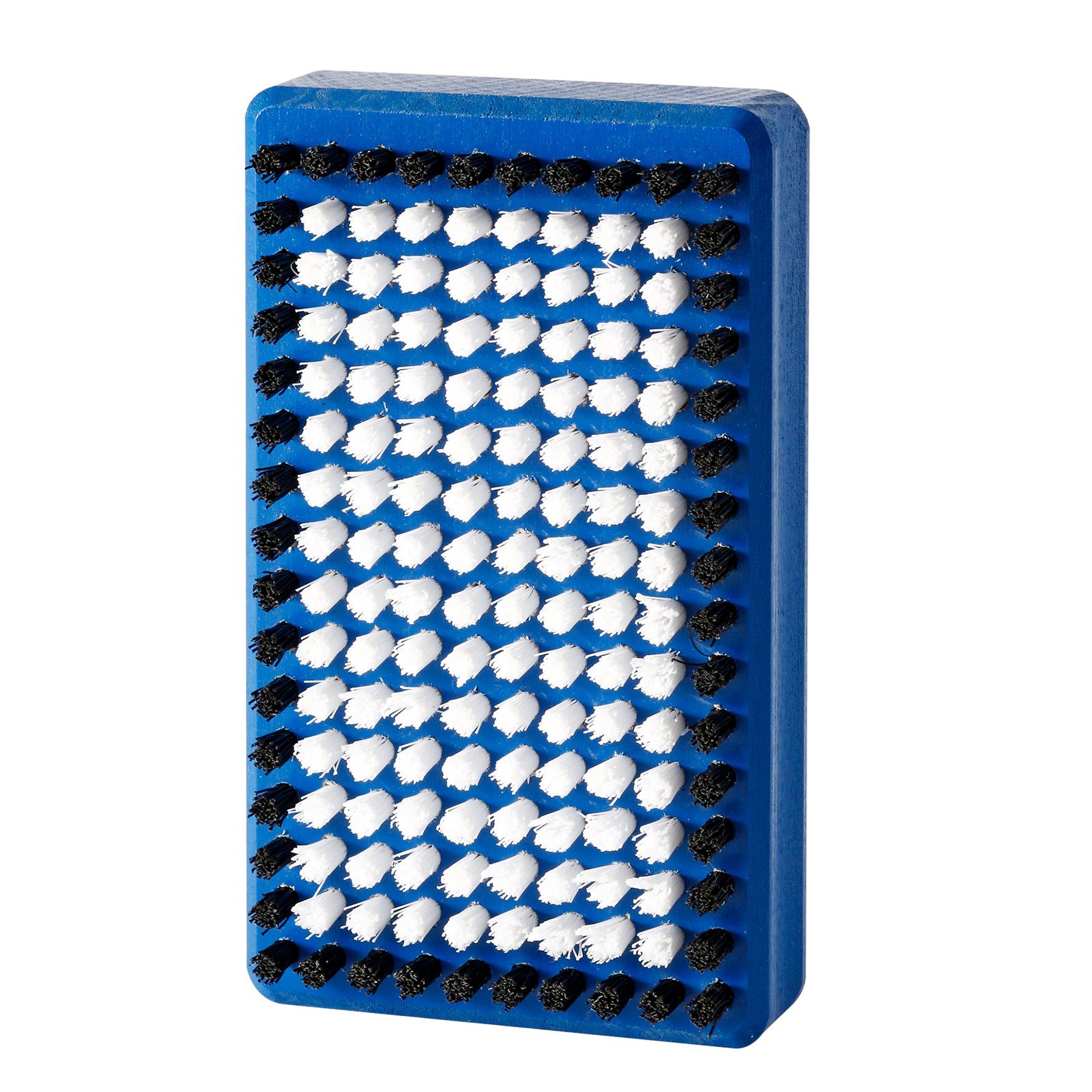 Bleue Holmenkol BaseBrush Nylon avec poils blancs et noirs, prise de vue latérale.