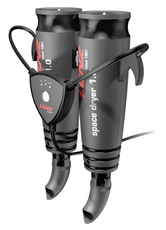 Schuhtrockner Space Dryer 1.0, graue Ausführung mit zwei Trocknungsarmen und Bedienelement.
