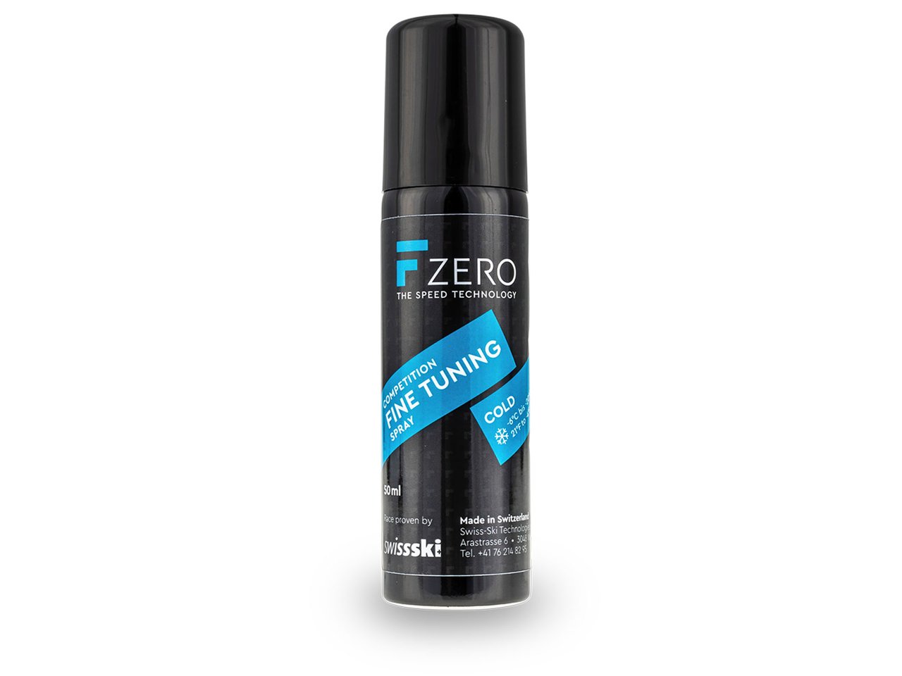 Schwarze Sprühflasche FZERO Fine Tuning Spray Cold, Etikett mit Produktinformationen und Logo.