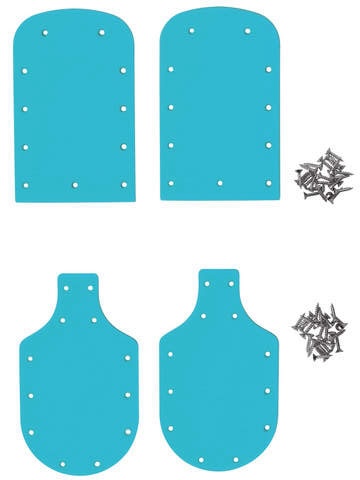 Blaues 3mm Sohlen Lifter Set für Head Raptor WCR Skischuhe mit Schrauben. Zwei Fersenstücke und zwei Zehenstücke mit Löchern.