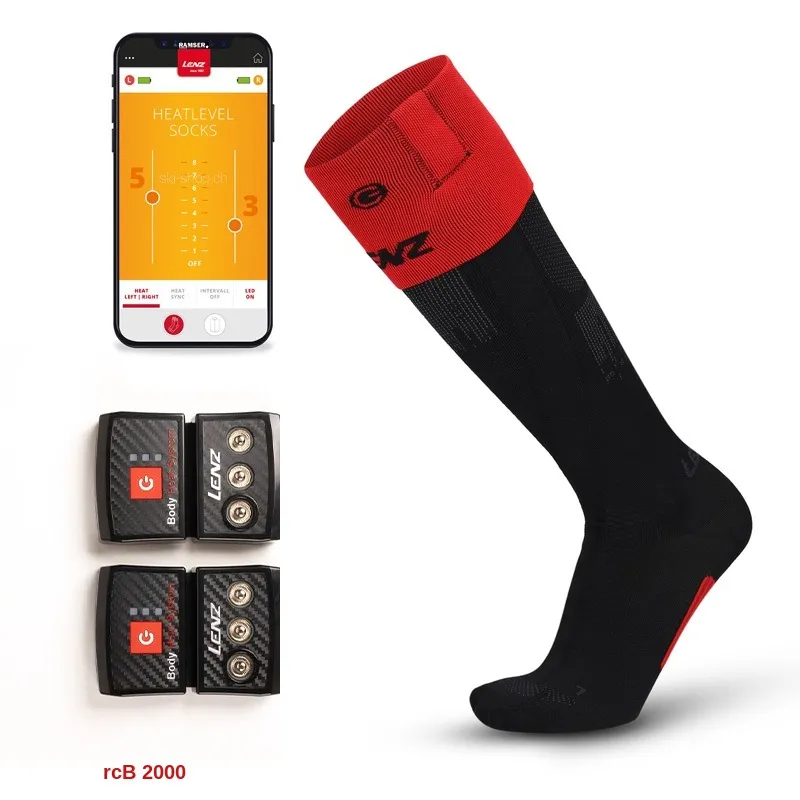 Lenz Heat Sock 7.1 Set with app and rcB 2000 batteries on a white background