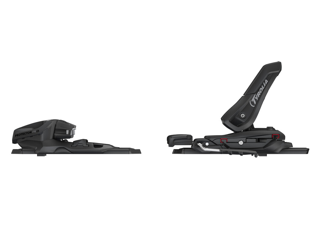 Tyrolia PR 13 GW Bindung Schwarze Tyrolia Protector PR 13 GW Ski-Bindung mit Full Heel Release Technologie, von der Seite fotografiert.