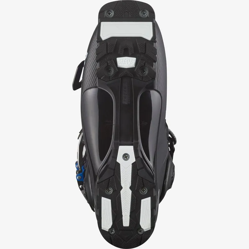 Gros plan sur la semelle de la chaussure de ski Salomon S/PRO Alpha 120 EL, avec technologie GripWalk et vis.
