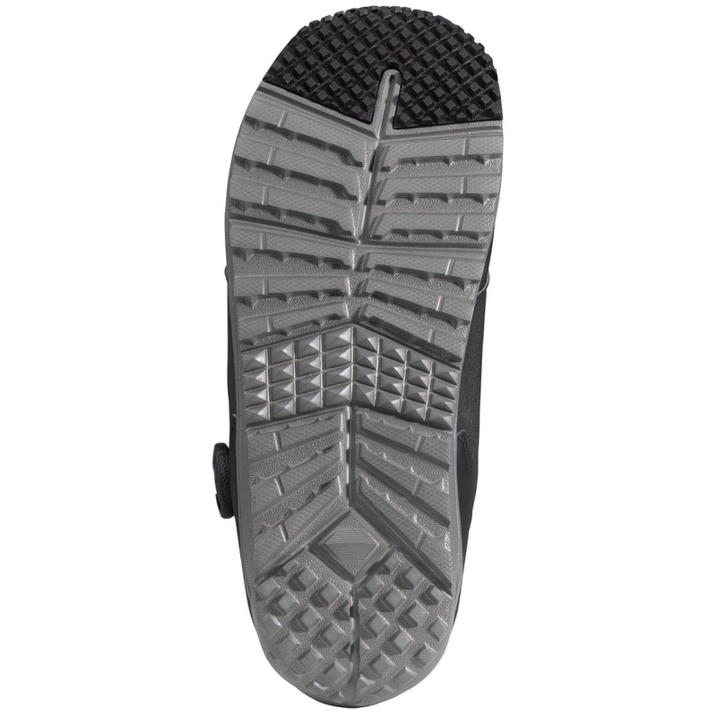 Nidecker Altai Snowboardboot Schwarzer Nidecker Altai Snowboardboot von unten; graue Sohle mit schwarzem, strukturiertem Fersenbereich.