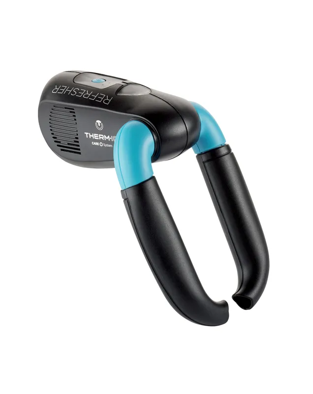 Séchoir à chaussures Thermic Refresher avec lumière UV : construction noire et bleue avec deux bras de séchage.