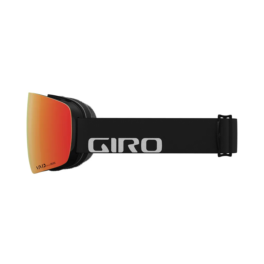 Vista dettagliata della maschera Giro Contour Vivid con cinturino nero e lente arancione.