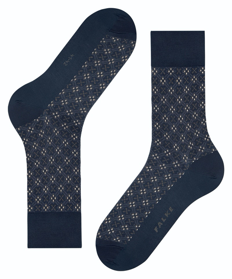 Dunkelblaue Falke Herren Socken "Silk Chain" mit Muster aus kleinen, hellen Rauten.