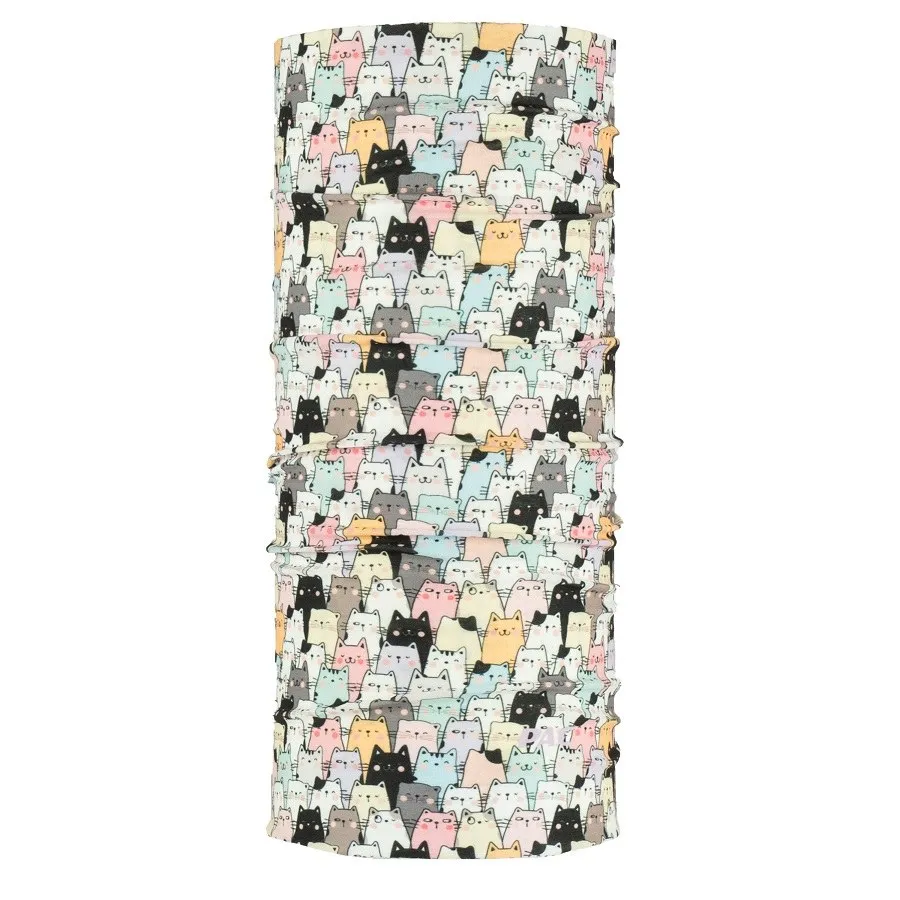 Tubo Catsumoto per bambini con motivo di gatti in colori pastello su sfondo bianco.