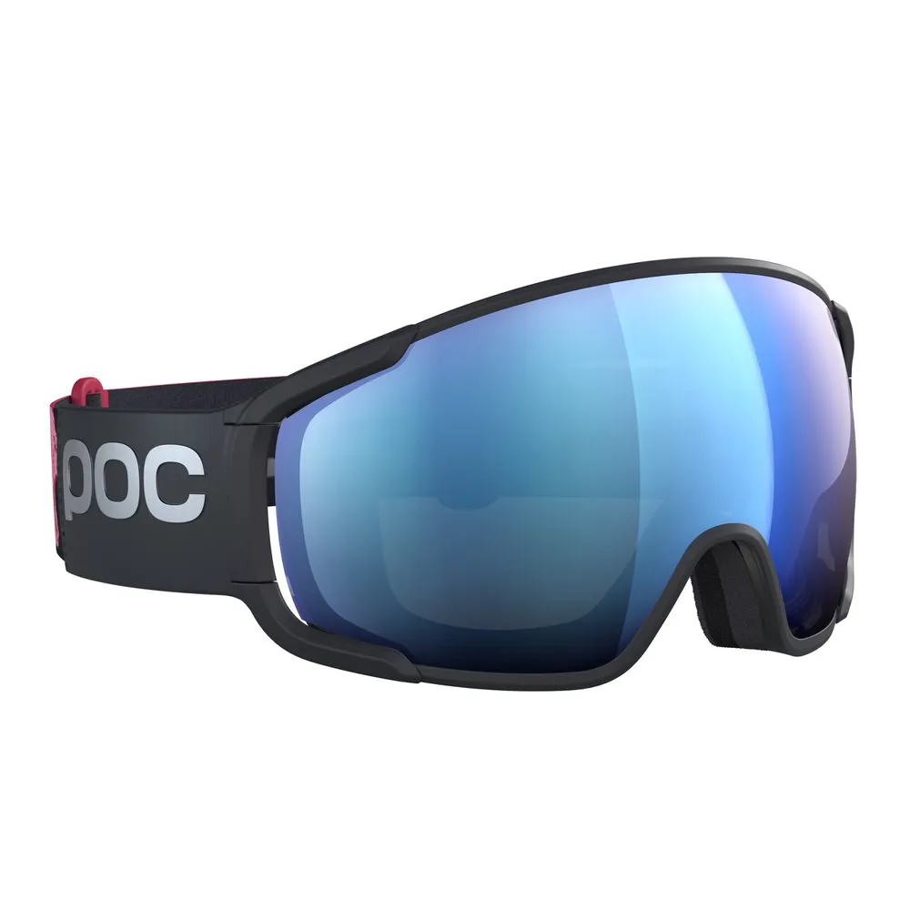POC Zonula Clarity Comp ski goggles in black with blue lens, side view.